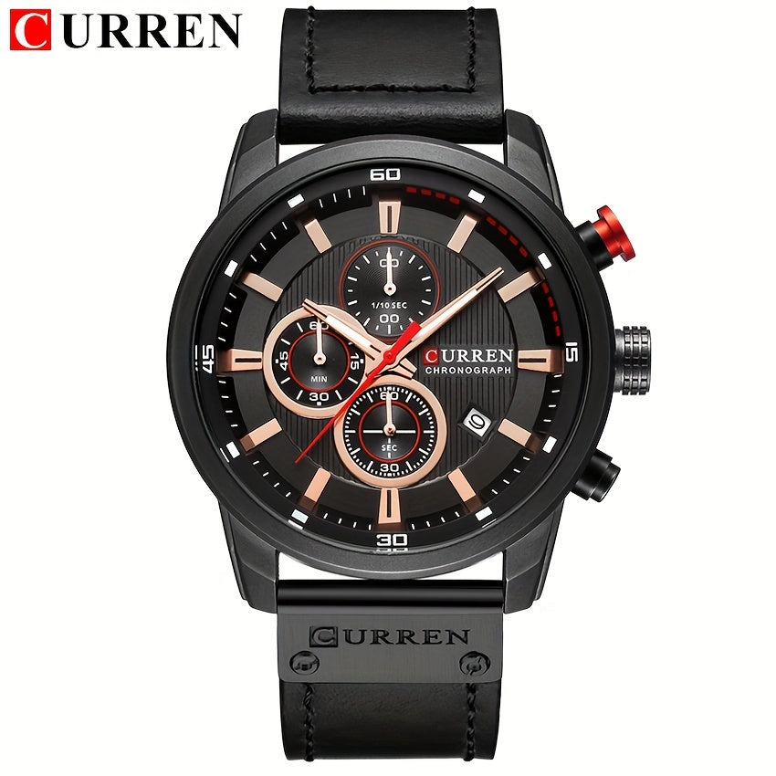 CURREN Men'S Sports with Multifunctional Timer, Faux Leather Strap