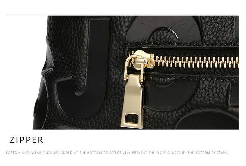 Genuine Leather Shoulder Handbag - Black with Red Accents