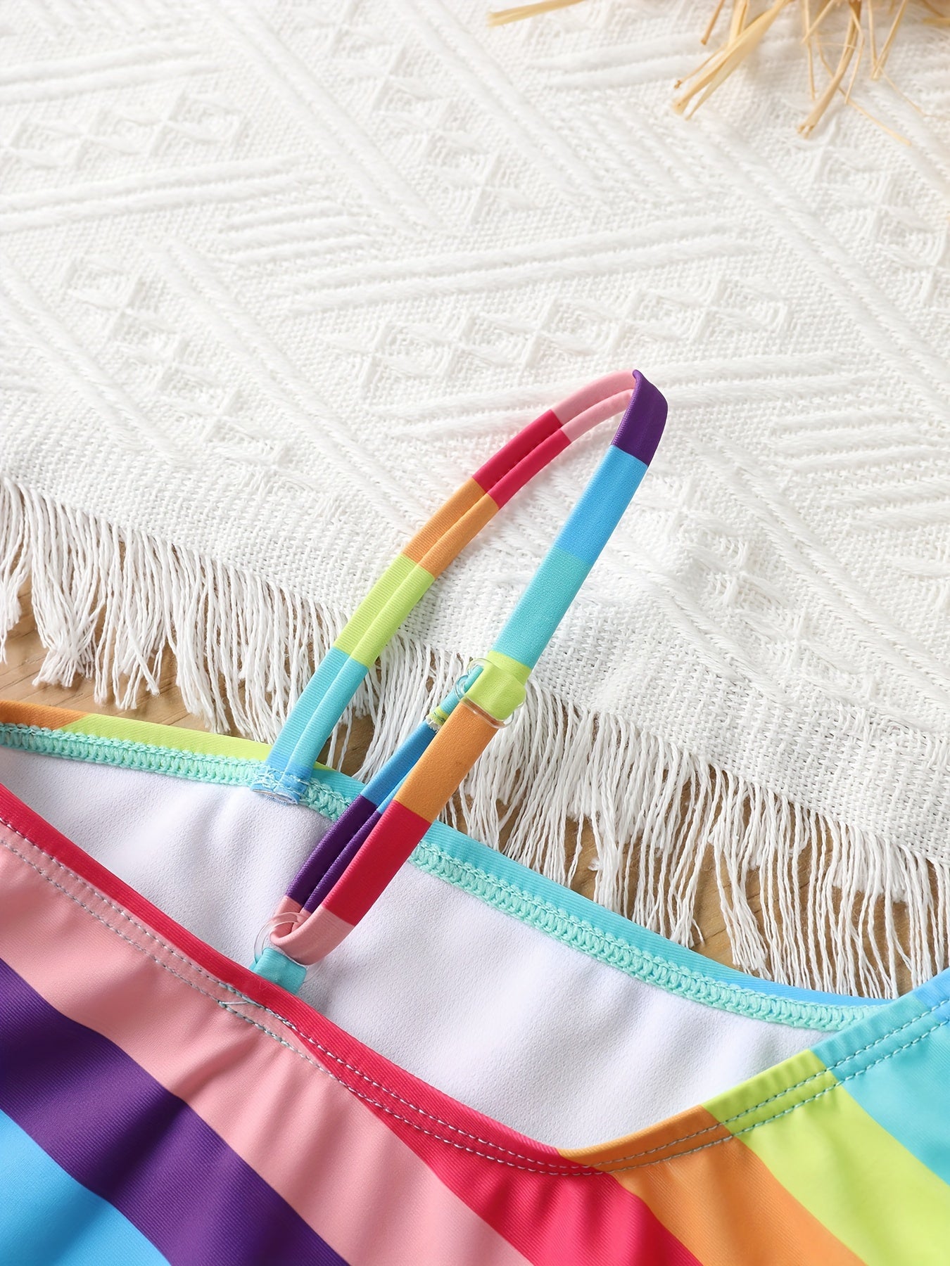 Girls' Quick-Dry One-Piece Swimsuit - Striped Slim-Fit Tight Bodysuit with Asymmetric Neckline