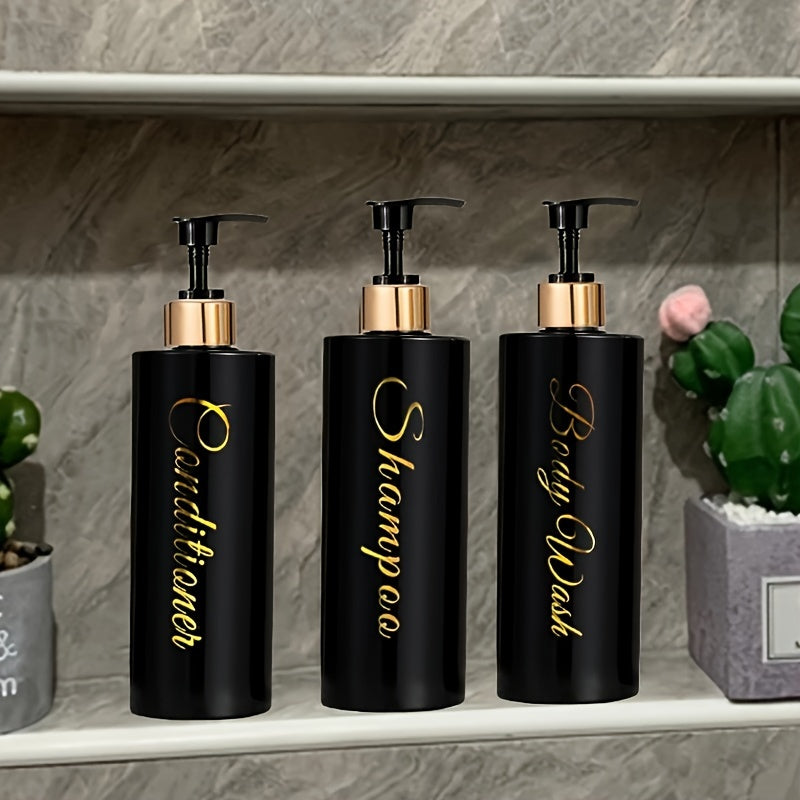 3pcs 500ml Elegant White Dispenser Set with Golden Labels - Plastic