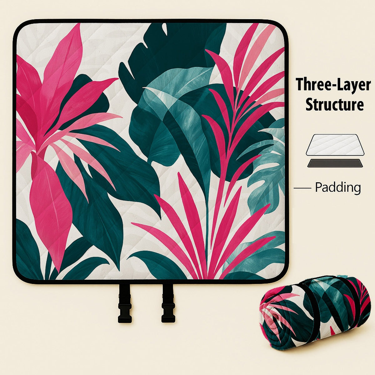 Extra Large 198.12x198.12 cm Foldable Picnic Blanket with Carry Strap