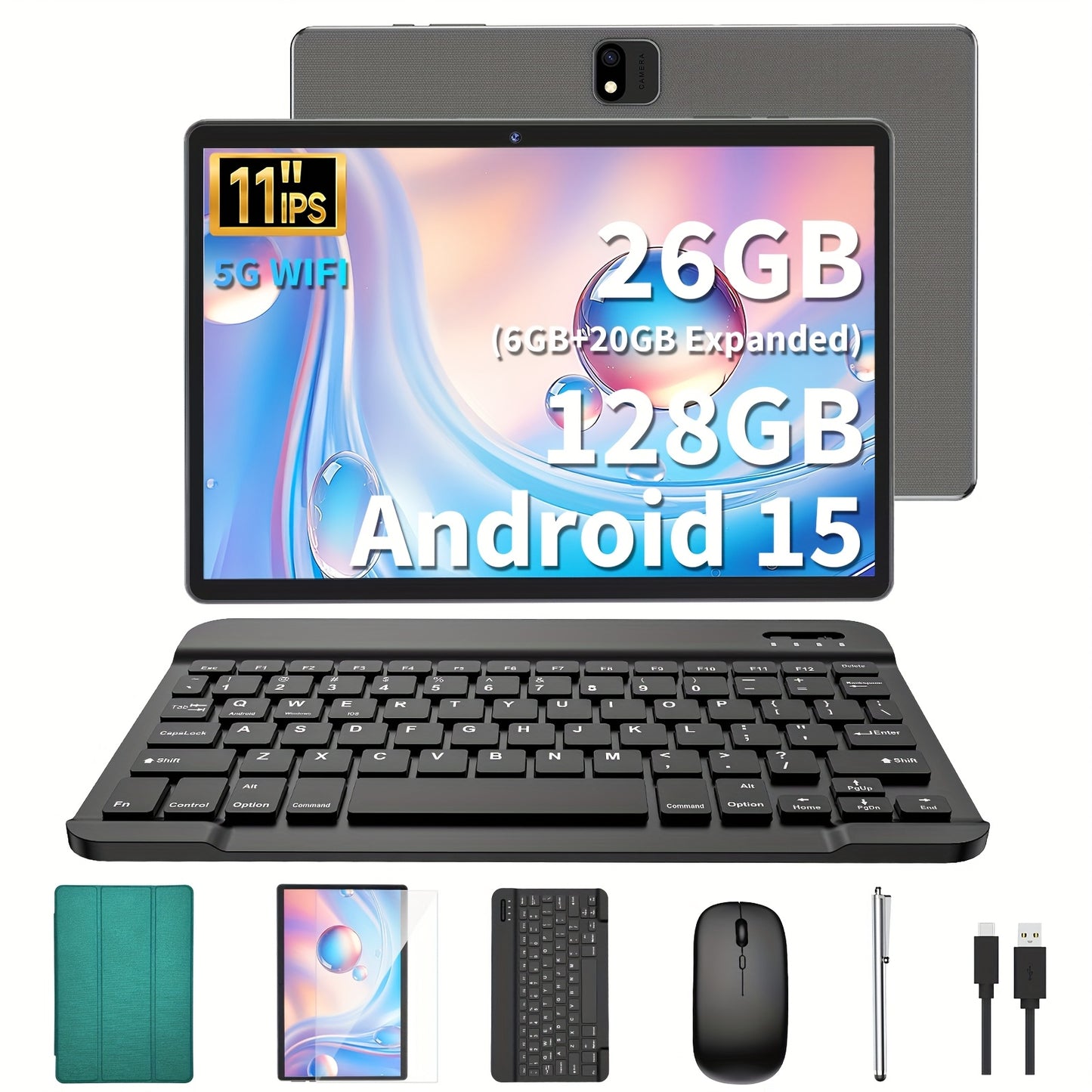 YOBANSE Android 15 Tablet 10.1" 26GB (6GB+20GB) + 128GB ROM, WiFi, Wireless