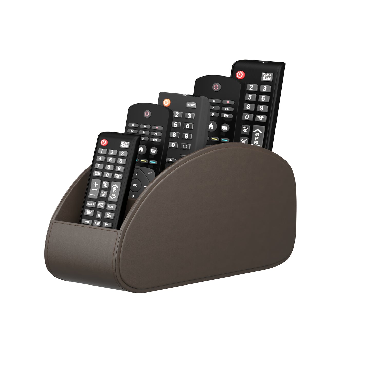 1pc Black Faux Leather Remote Control Holder with 5 Compartments