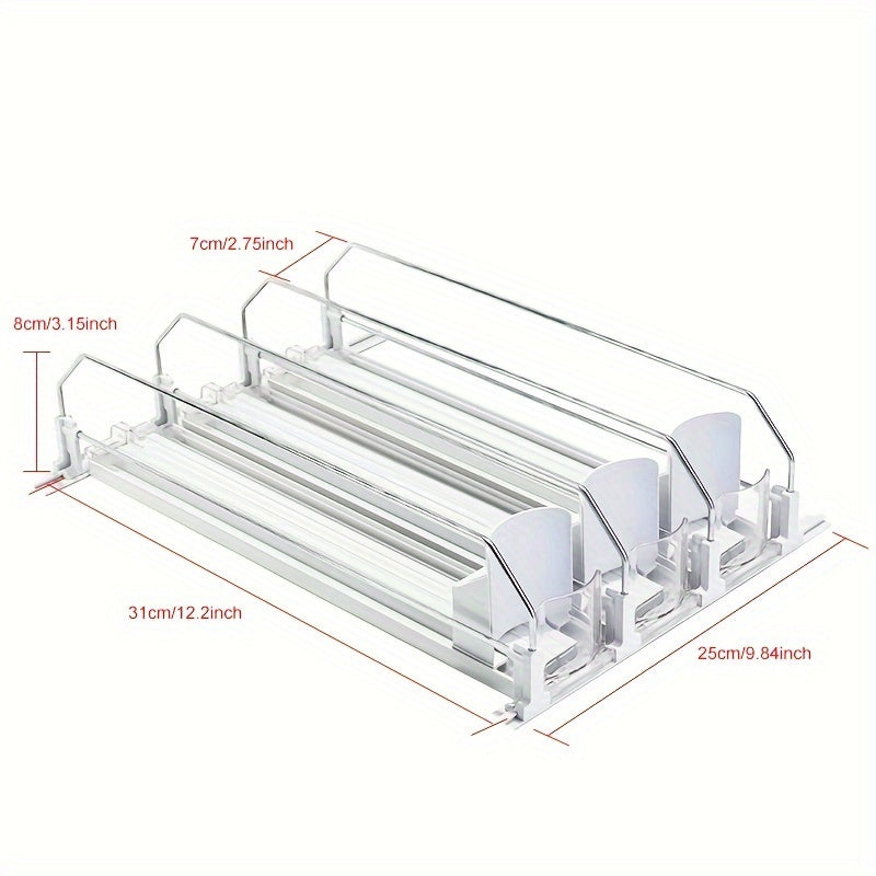 White Bar Refrigerator Beverage Organizer with Dual-Level Dividers and Soda Can Dispenser