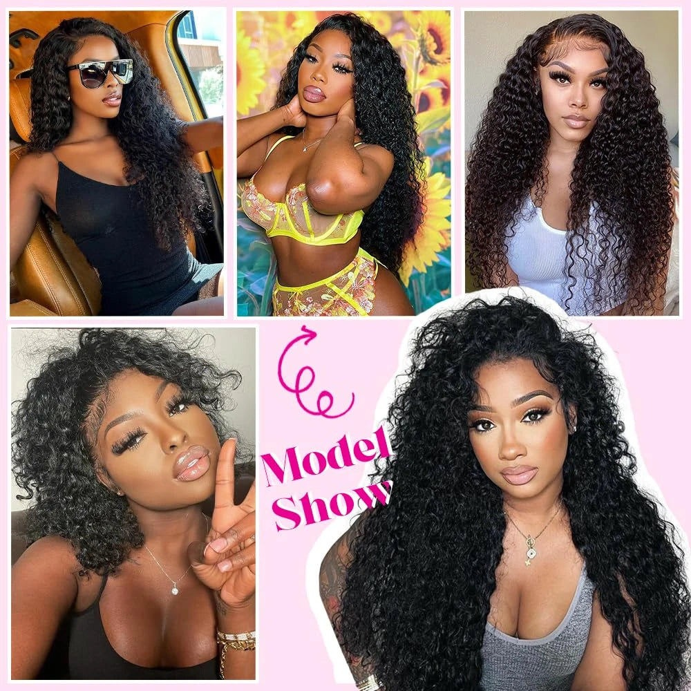 12A Curly Wave Lace Front Wig 100% Kinky Curly Brazilian Human Hair HD Transparent 13x4 13x6 Lace 250% Density Natural Black Wig