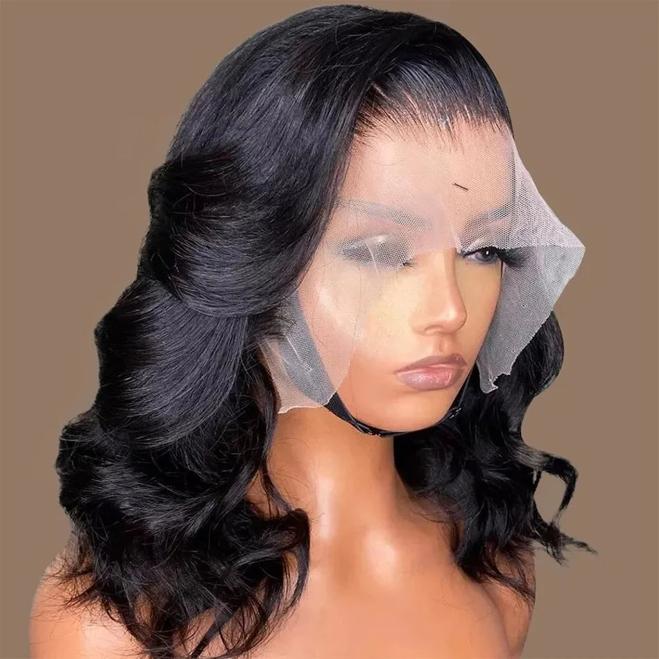 13x4 Lace Frontal Wig Human Hair Short Bob Wig Body Wave 4x4 HD