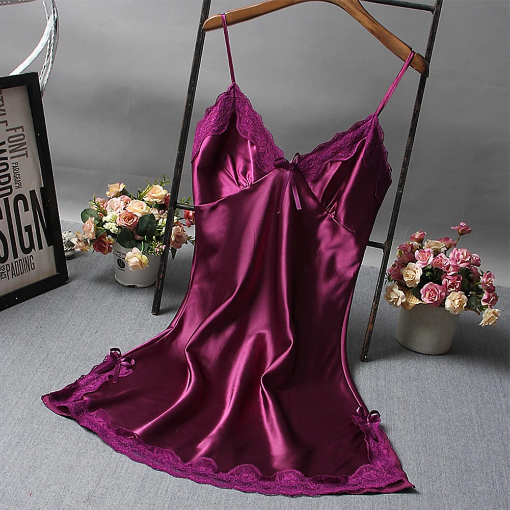 Ladies Sexy Silk Satin Night Dress Nightgown