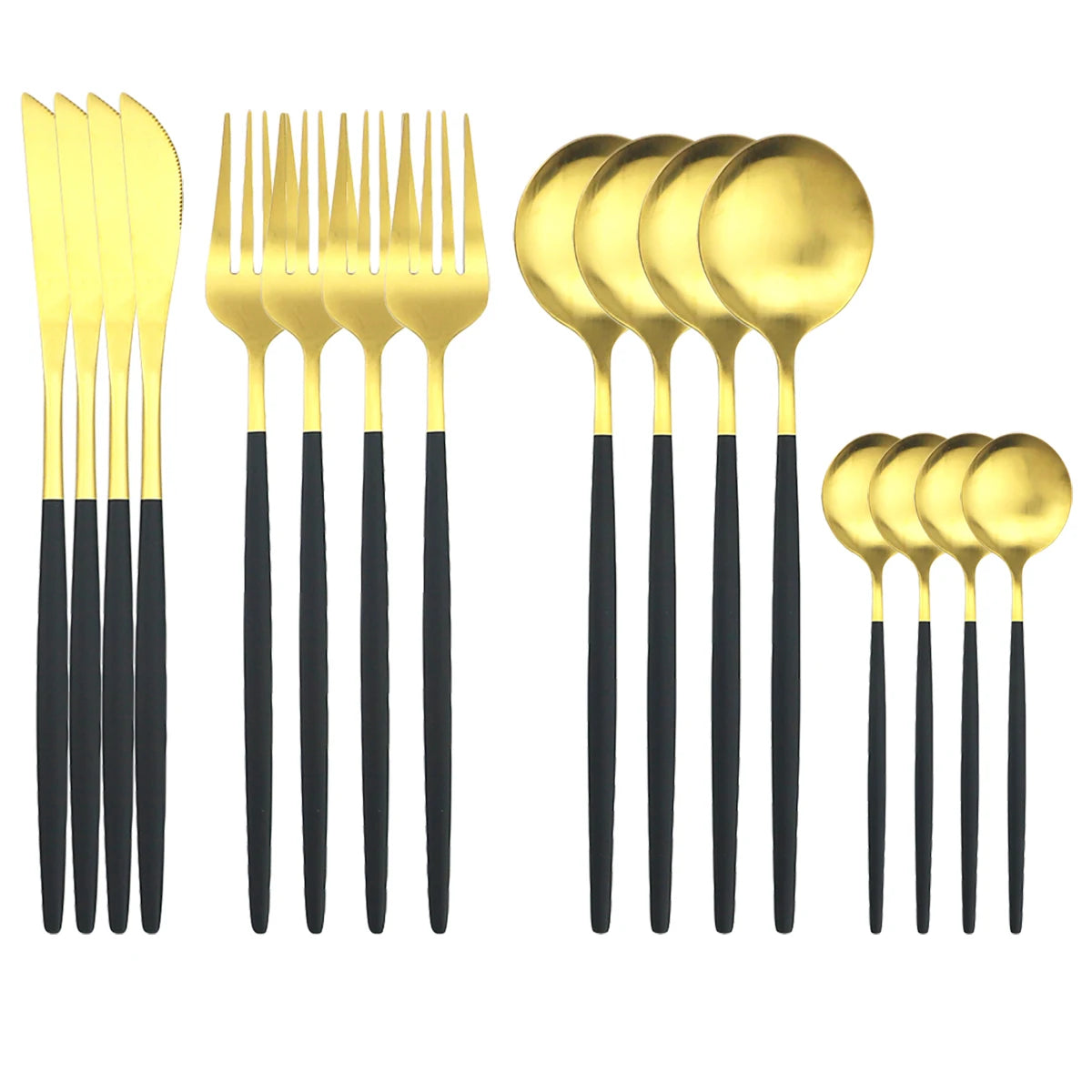 16Pcs Gold Matte Cutlery Set Knife Fork Spoons Dinnerware Set Stainless Steel Tableware