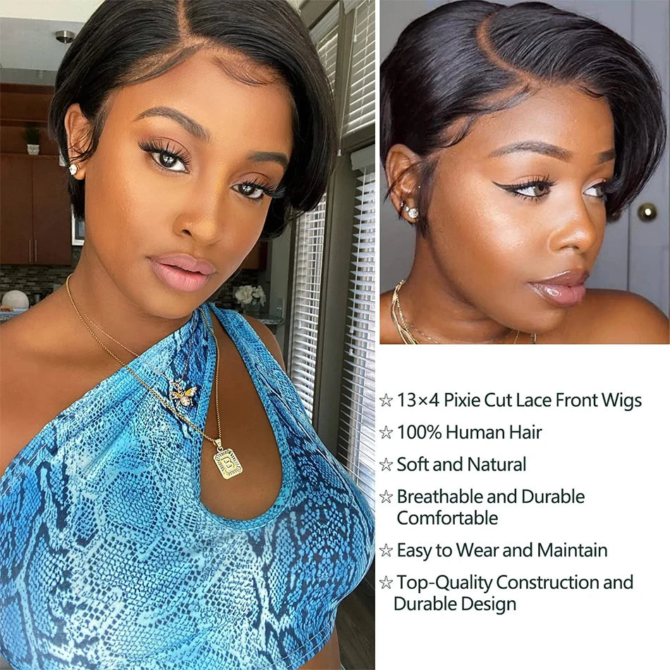 13X4 Lace Frontal Wigs Short Wigs for Black Women Human Hair Pixie Cut Wig