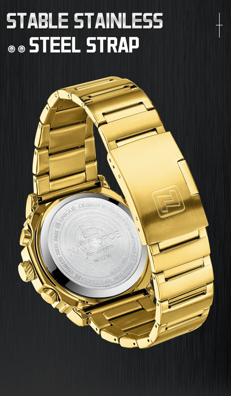 NAVIFORCE Men's Sport Watch Stainless Steel Strap Waterproof Quartz