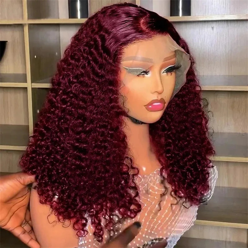 99J Burgundy Lace Front Wigs Human Hair 13x4 Deep Wave HD Lace Frontal Wigs for Black Women 220% Density Glueless Deep Curly Wig