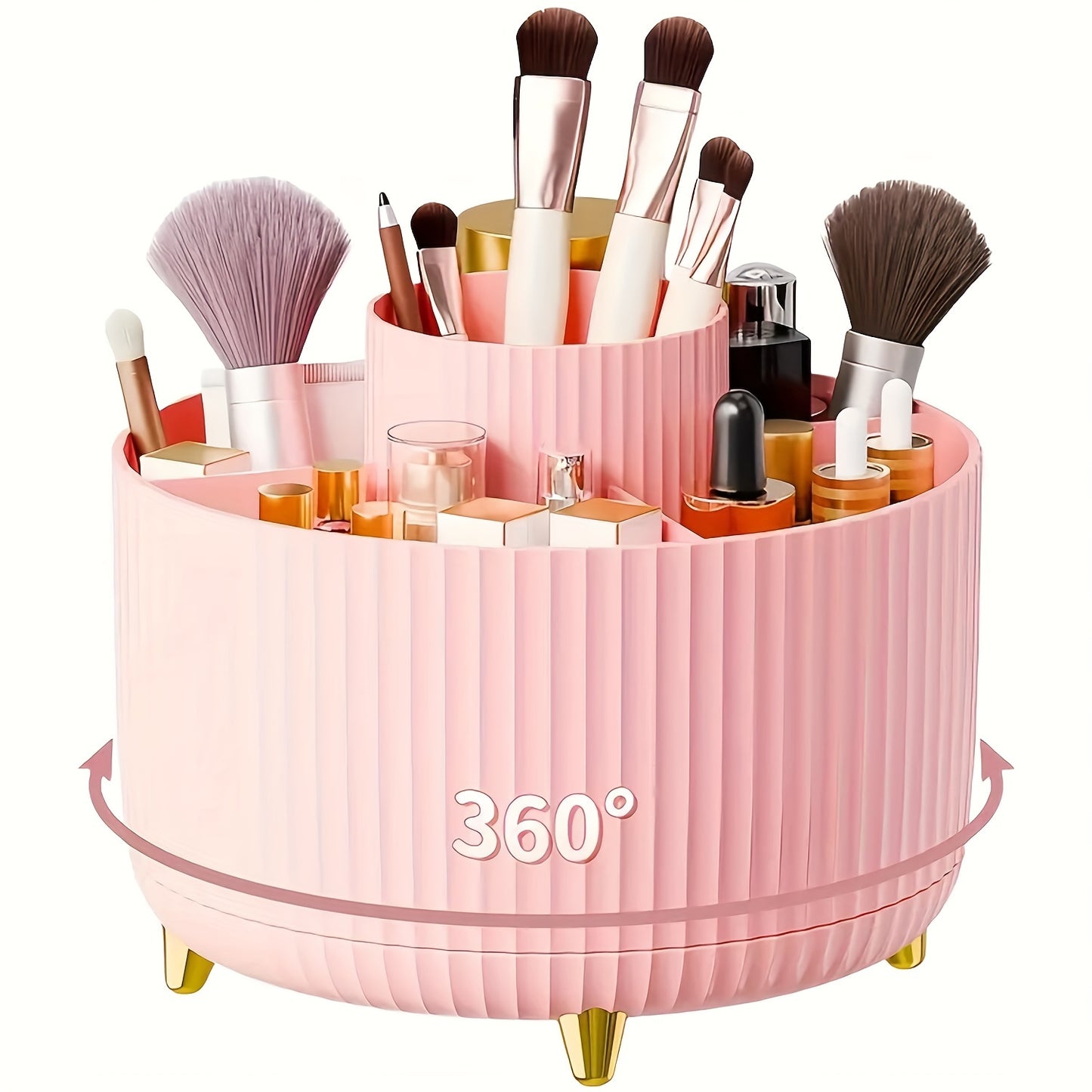1pc ABERZEY 360° Rotating Makeup Organizer with 5-Tier Compartments