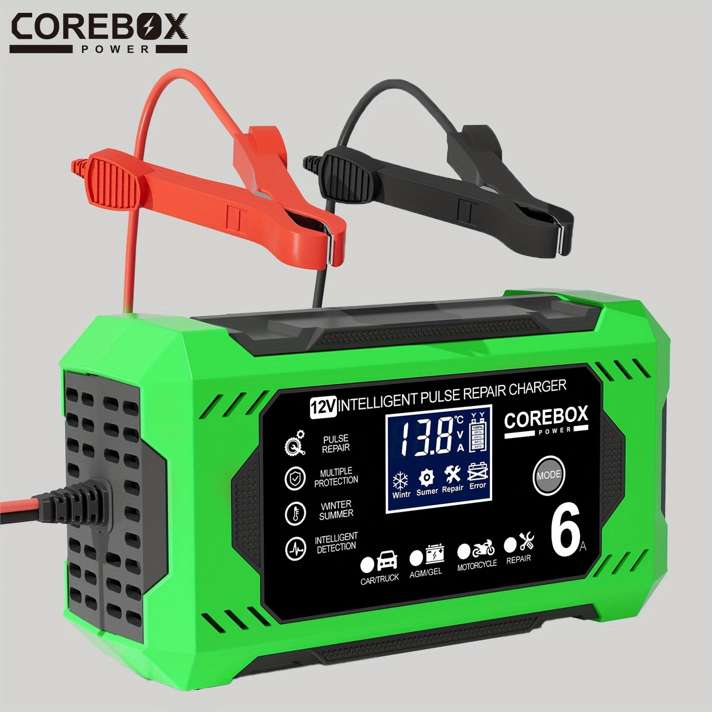 COREBOX 12V 6A Smart Battery Charger with LCD Display