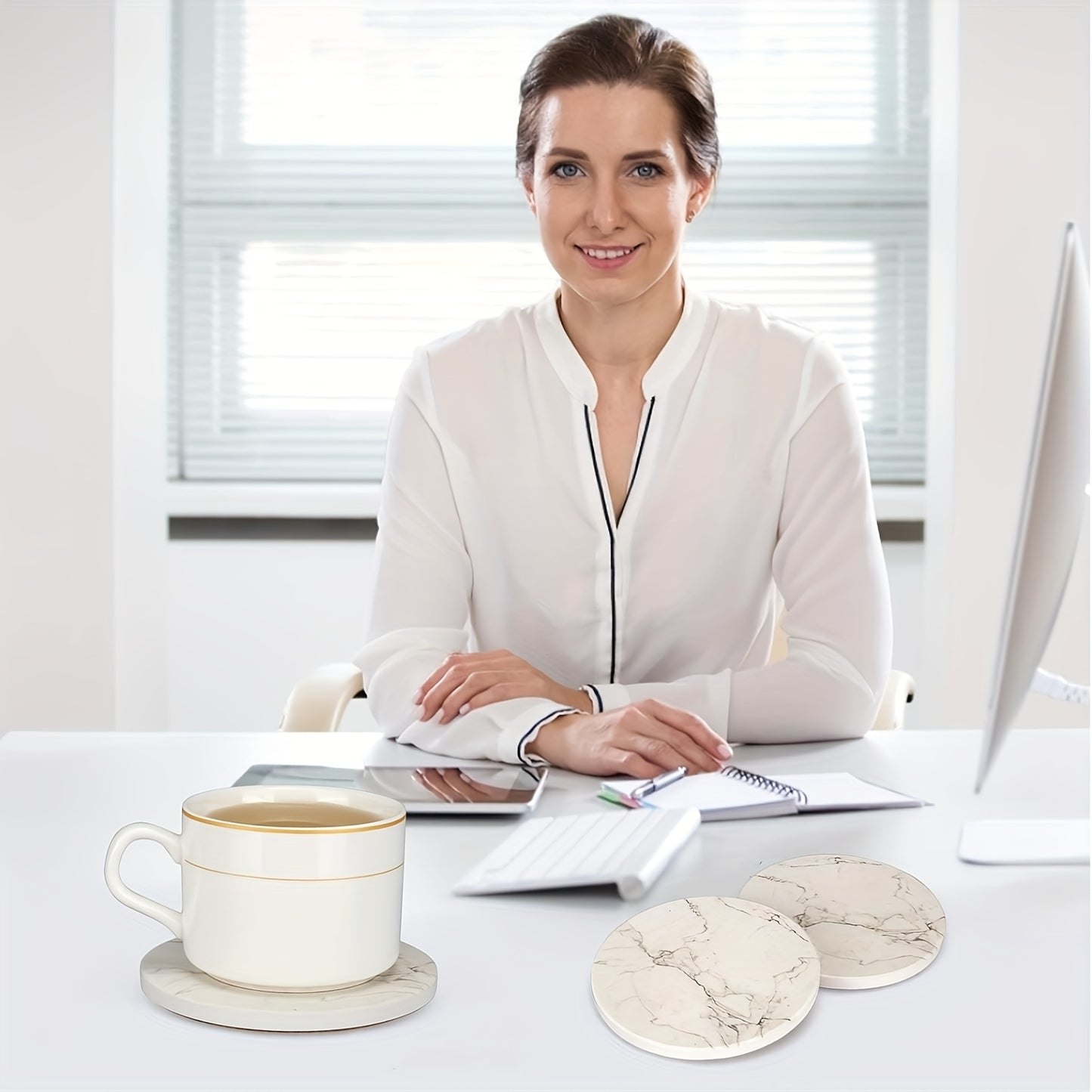 6pcs Water Absorbing Ceramic Cork Coaster Set