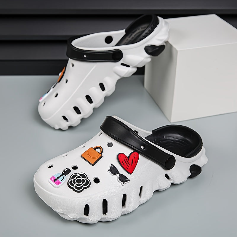 Women'S Casual EVA Clog Shoes with Heart & Floral Accents - Breathable Round-Toe Design