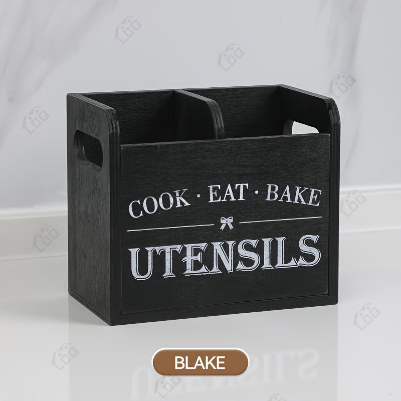 3-Compartment LDQ Rustic Wooden Kitchen Utensil Holder