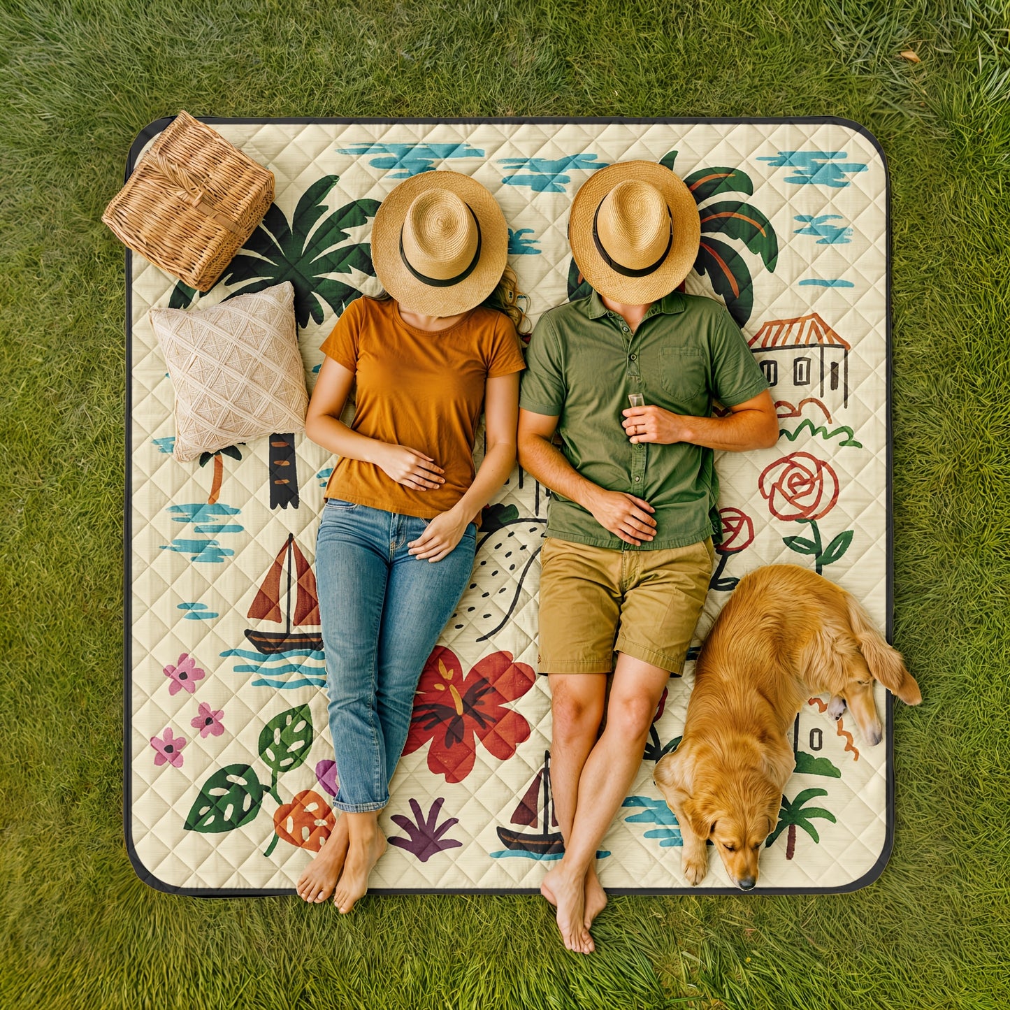 Extra Large 198.12x198.12 cm Foldable Picnic Blanket with Carry Strap