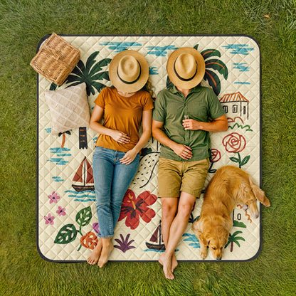 Extra Large 198.12x198.12 cm Foldable Picnic Blanket with Carry Strap