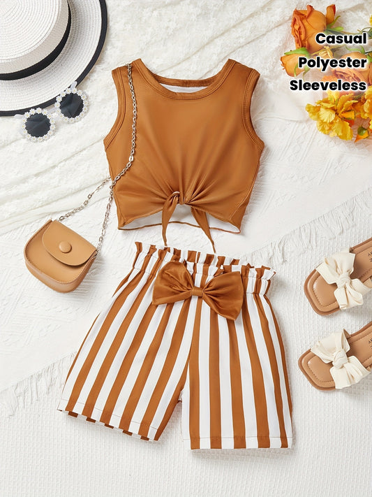 Girls' Pink Striped Shorts & Sleeveless Top Set