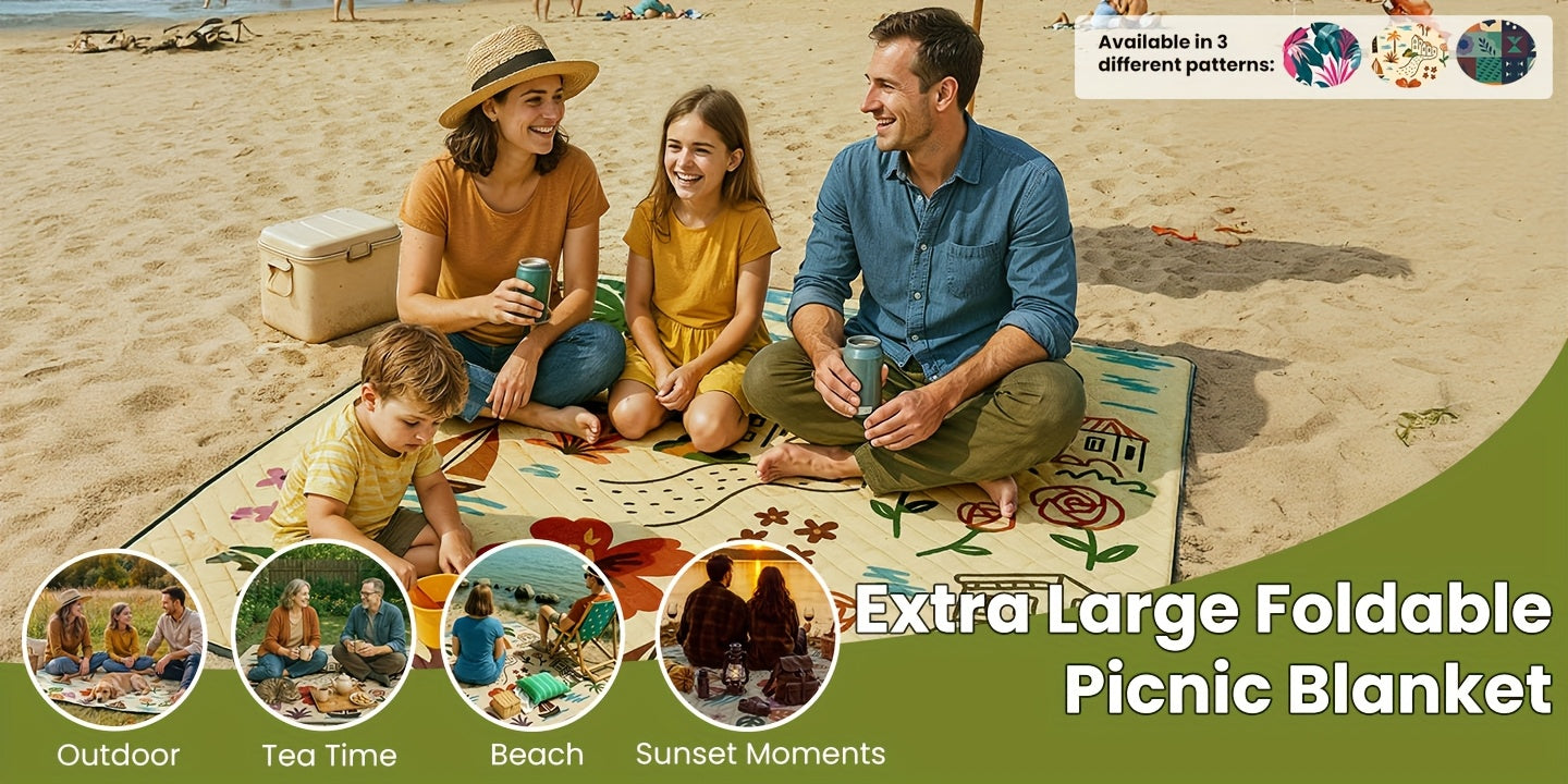 Extra Large 198.12x198.12 cm Foldable Picnic Blanket with Carry Strap