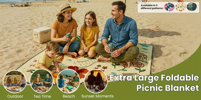 Extra Large 198.12x198.12 cm Foldable Picnic Blanket with Carry Strap