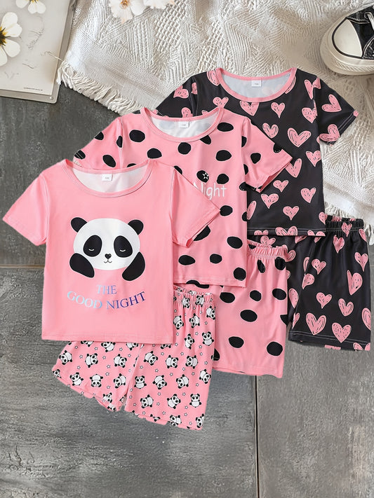6pcs Set for Girls Panda And Heart Design, for Outdoor