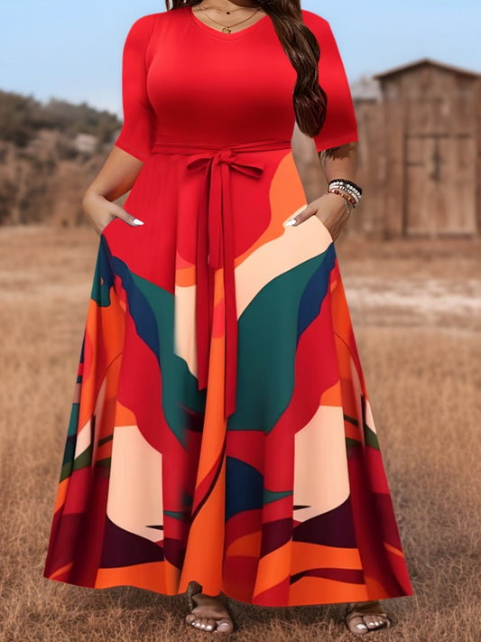 Elegant Plus Size Women's Casual Dress with Pockets