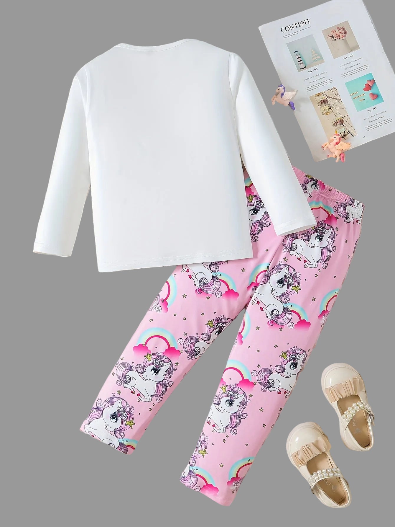 Girls Spring and autumn new cute unicorn print pants suit