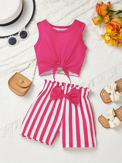 Girls' Pink Striped Shorts & Sleeveless Top Set
