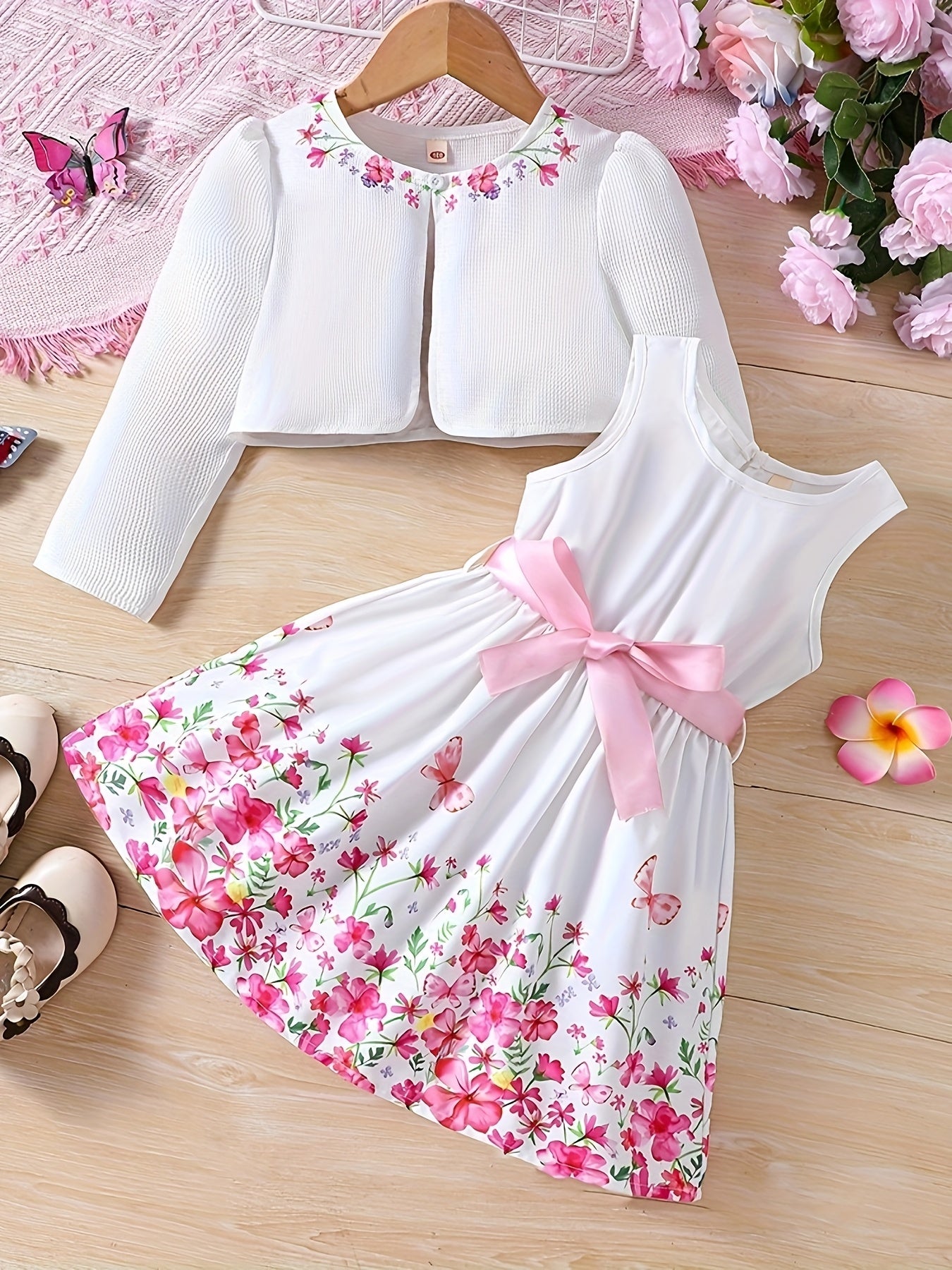 2-Piece Set: Girls' Elegant and Charming Floral Dress