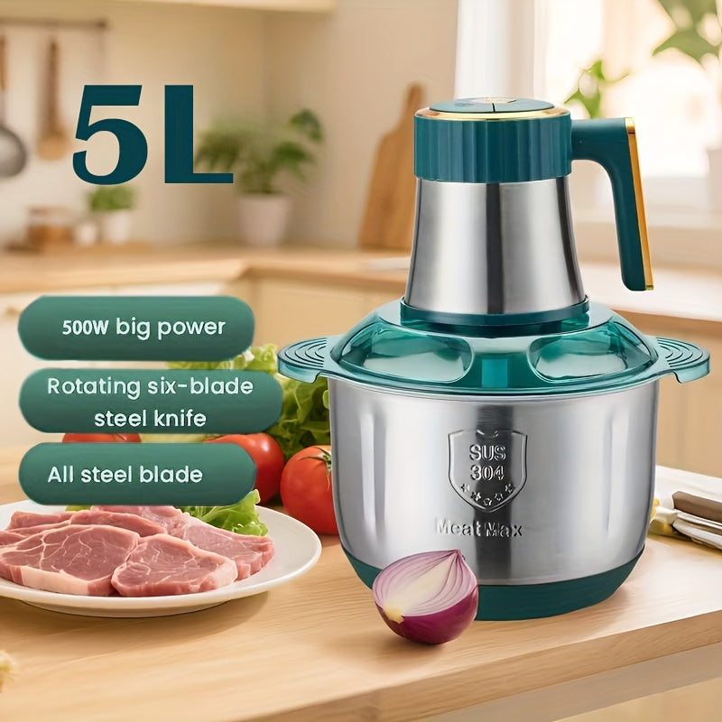 5L Multifunctional Electric Chopper Food Processor Stainless Steel Five-Speed
