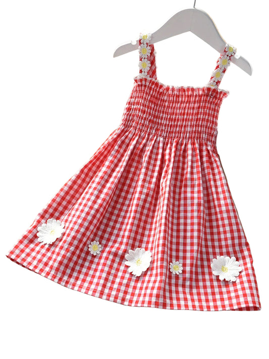 Girls' Summer New Daisy Plaid Stylish Casual Dress