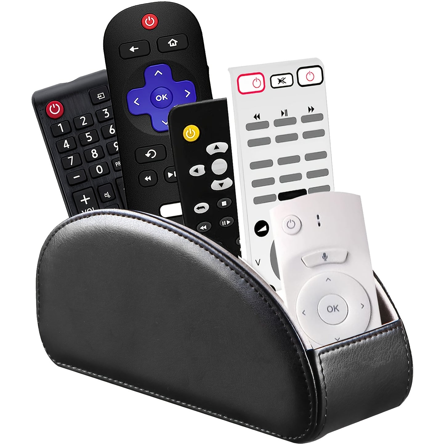 PU Leather Remote Control Holder with 5 Compartments