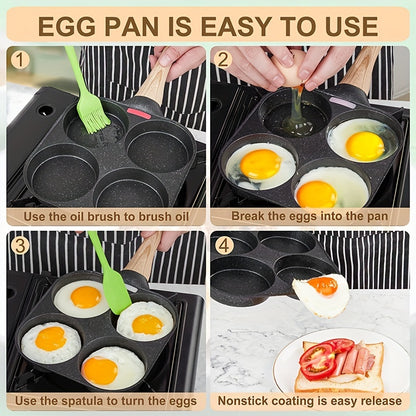 4-Hole Non-Stick Frying Pan with Maifan Stone Coating