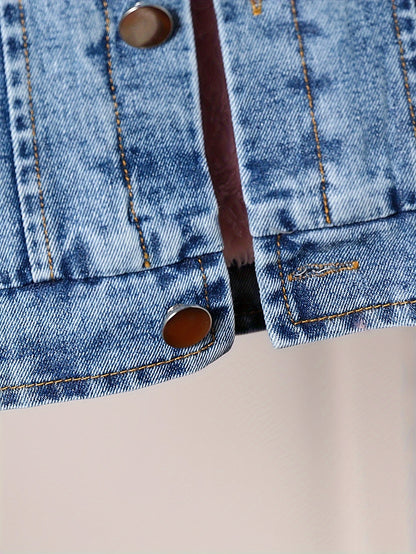 Girls Long-Sleeve Hooded Fleece-Lined Denim Jacket