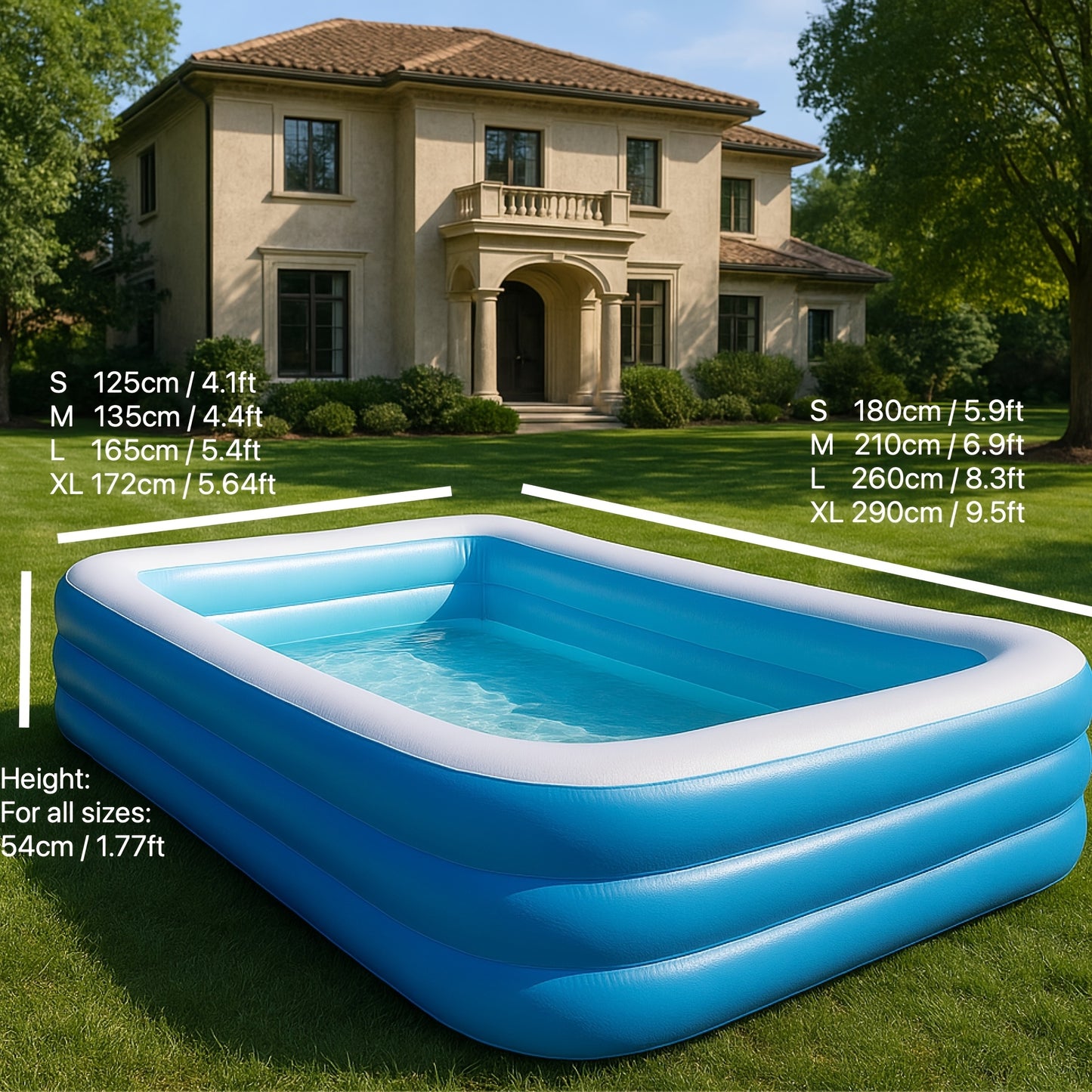 Heavy-Duty PVC Inflatable Rectangular Family Pool