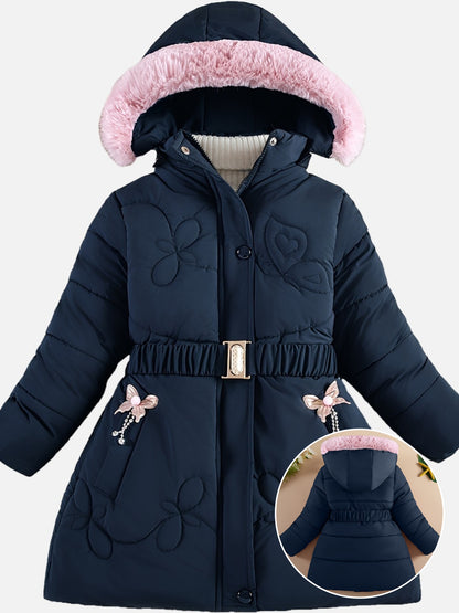 Dark Navy Blue Polyester Girls' Winter Jacket