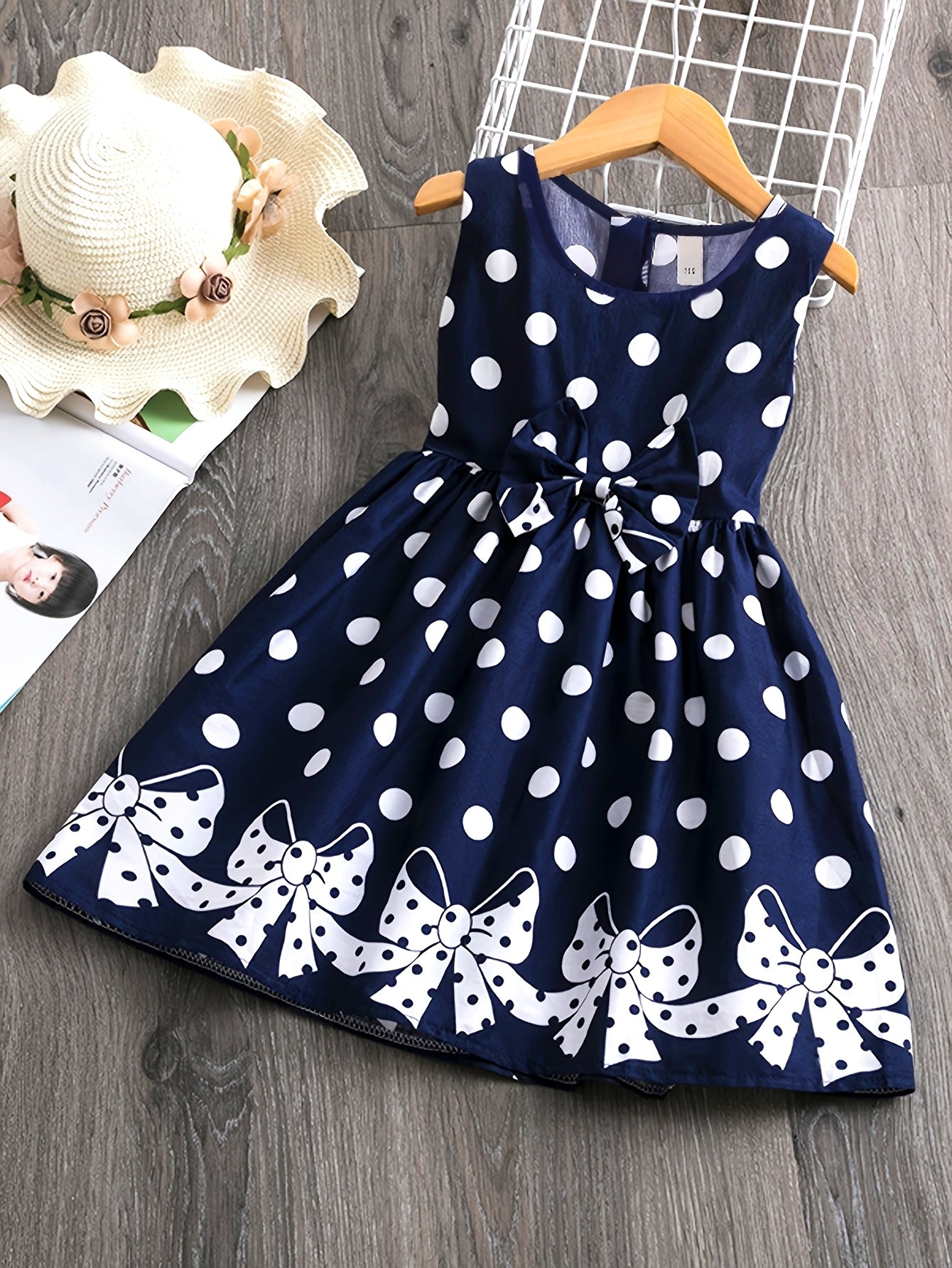 Girls' Bohemian Polka Dot Sleeveless Dress