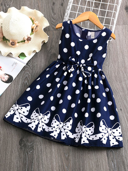 Girls' Bohemian Polka Dot Sleeveless Dress
