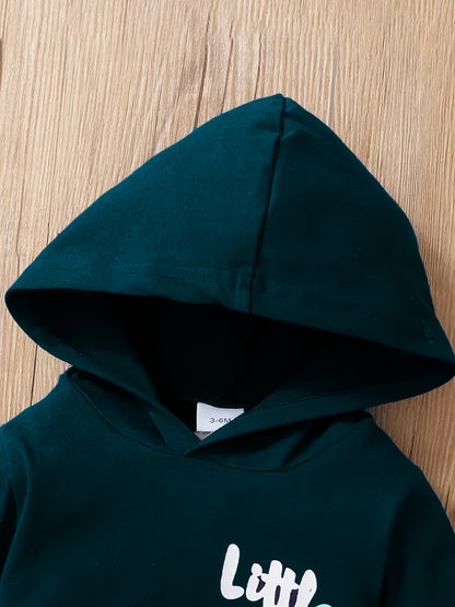 2pcs Boys' Hooded Long-Sleeve Letter Print Bodysuit