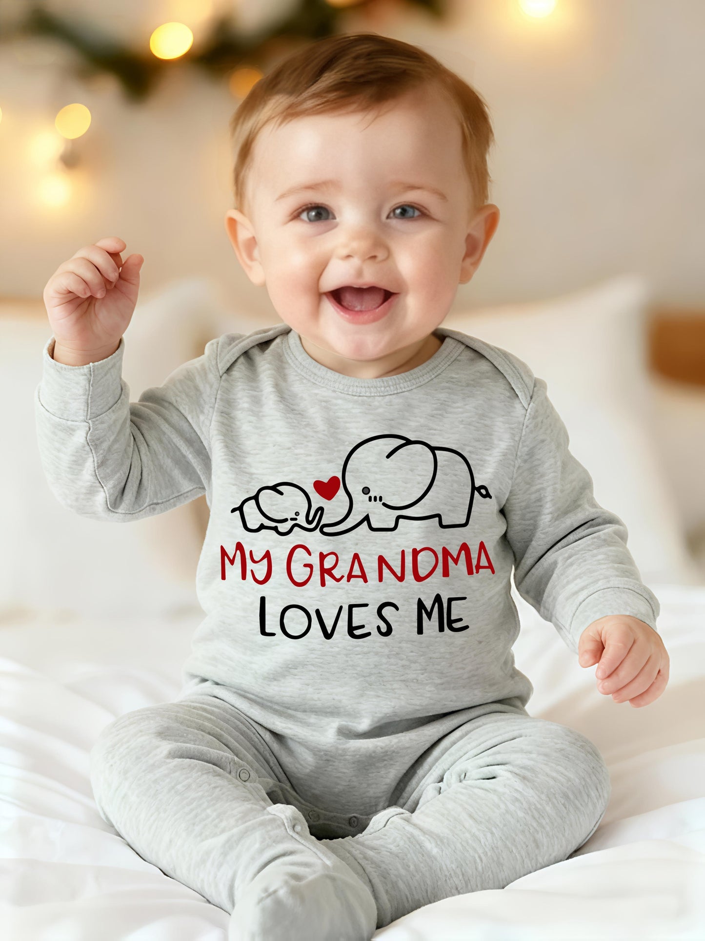 Soft White Bodysuit "My Grandma Loves Me" Elephant Design