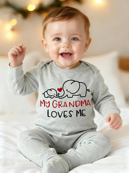 Soft White Bodysuit "My Grandma Loves Me" Elephant Design