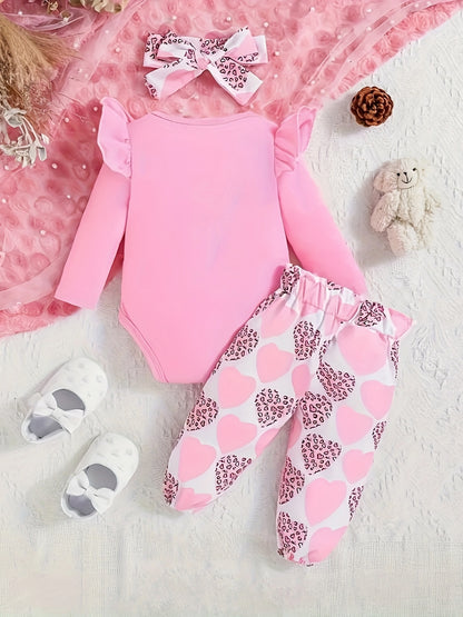 3pcs Baby Girl Crown Letter Print Flying Long Sleeve Shirt