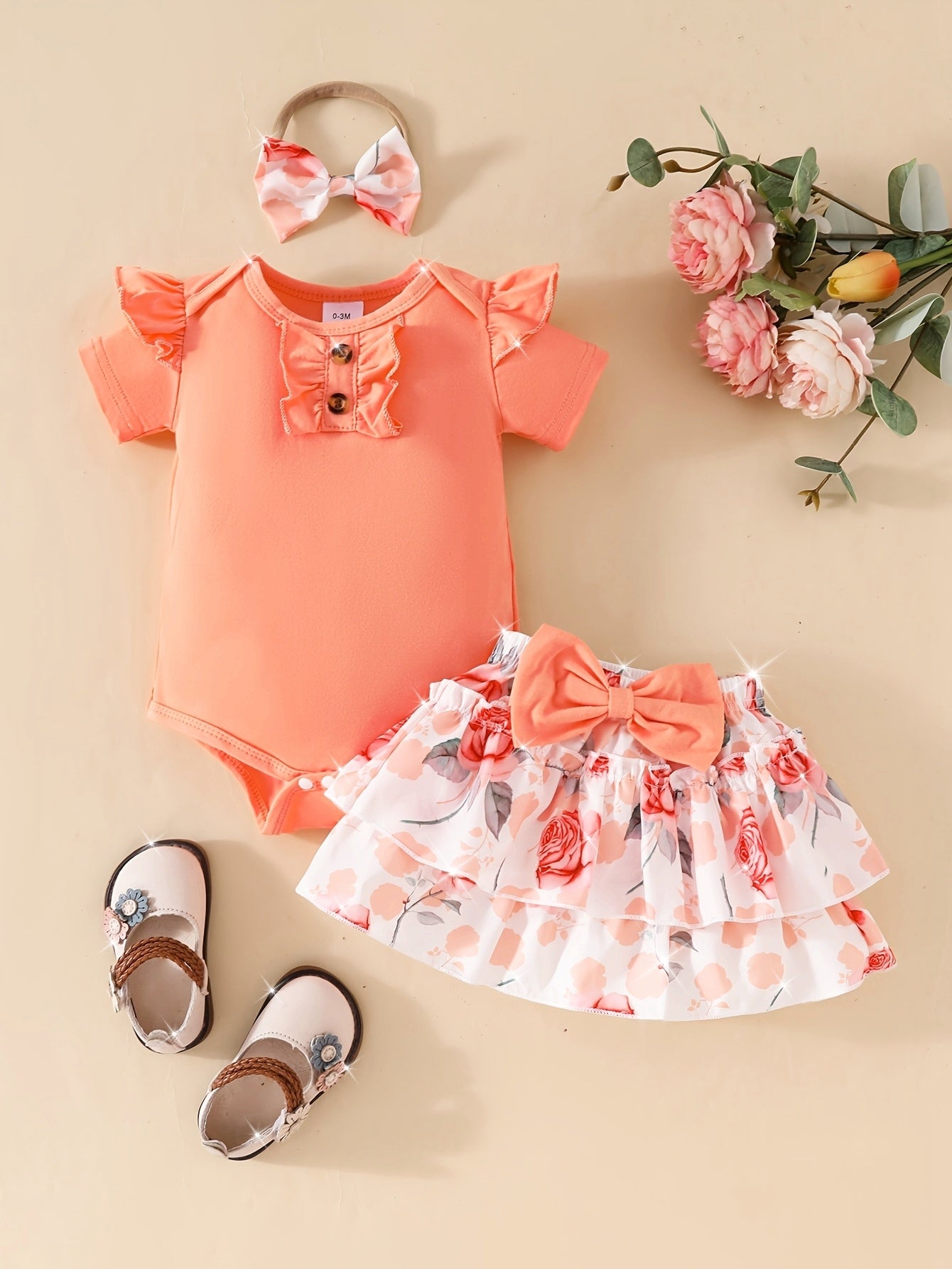 Three-piece Set Flower Print Cake Skirt