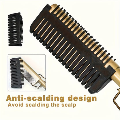 EU Standard Golden Straight Hair Comb with Dual Temperature Control for Unique Hairstyling
