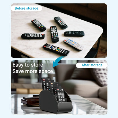 1pc Black Faux Leather Remote Control Holder with 5 Compartments