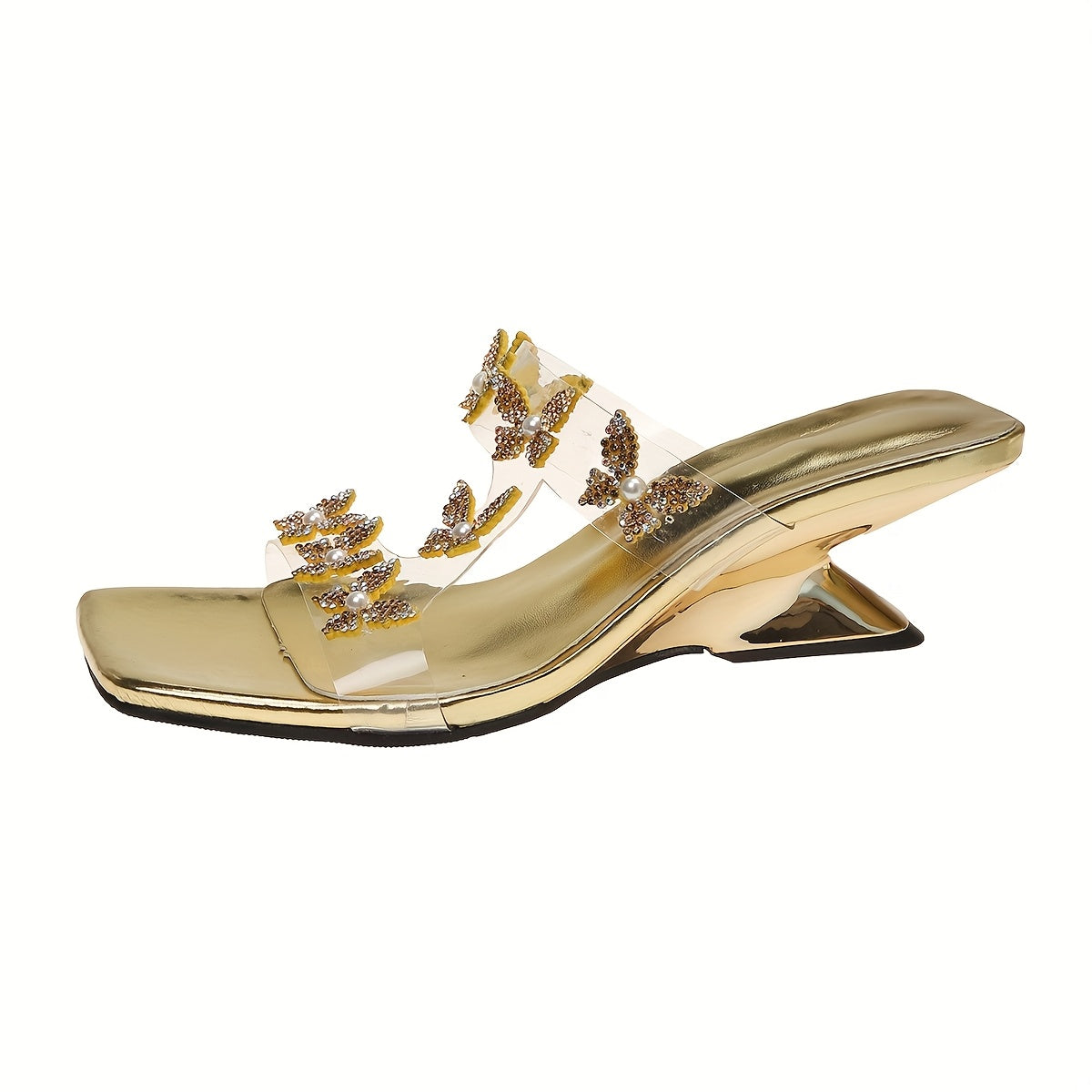 1 Pair Women's Stylish Open-Toe High Heel Sandals with Golden Buckle Strap