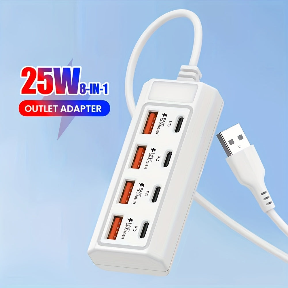Fast Charging 25W 8-Port USB Adapter [4USB+4PD] Hub