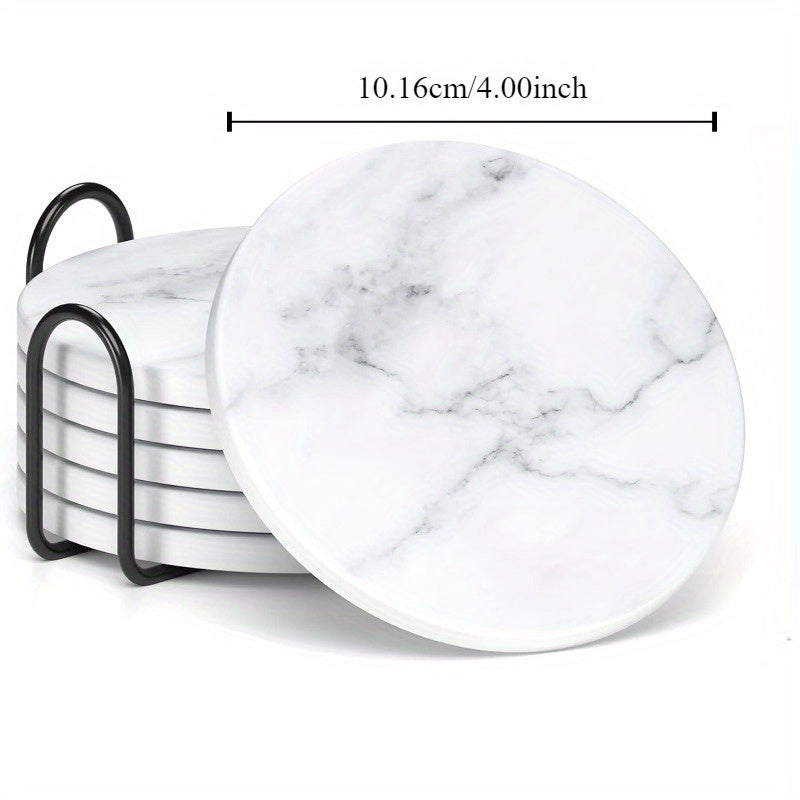 6-Pack Marble Style Ceramic Coasters with Holder