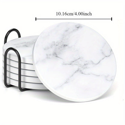 6-Pack Marble Style Ceramic Coasters with Holder